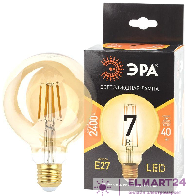 Лампа светодиодная филаментная F-LED G95-7W-824-E27 7Вт G95 шар золотая 2400К тепл. бел. E27 Эра Б0047662