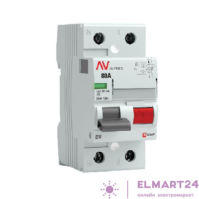 Выключатель дифференциального тока (УЗО) 2п 80А 30мА тип AC DV AVERES EKF rccb-2-80-30-ac-av
