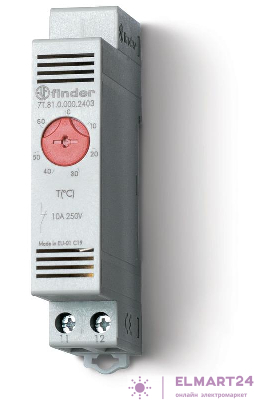 Термостат щитовой для включения обогрева диапазон температур 0… + 60град. С 1NС 10А модульный 17.5мм IP20 FINDER 7T8100002403