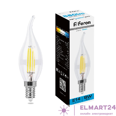 Лампа светодиодная Feron LB-74 Свеча на ветру E14 9W 6400K 38235
