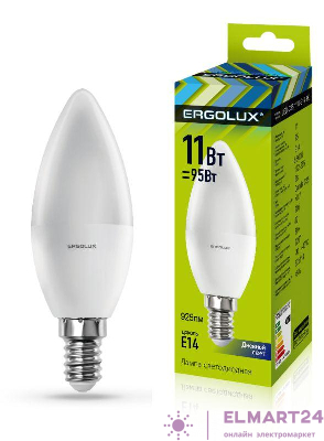 Лампа светодиодная LED-C35-11W-E14-6K Свеча 11Вт E14 6500К 172-265В Ergolux 13620