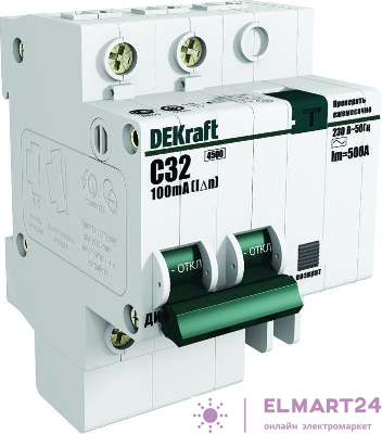 Выключатель автоматический дифференциального тока 2п (1P+N) D 16А 300мА тип AC ДИФ-101 со встроен. защит. от сверхтоков DEKraft 15247DEK