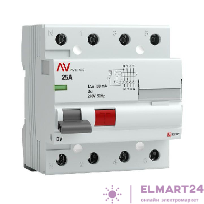 Выключатель дифференциального тока (УЗО) 4п 25А 100мА тип A DV AVERES EKF rccb-4-25-100-a-av