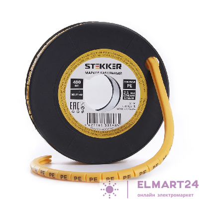 Кабель-маркер "PE" для провода сеч. 4мм2 STEKKER CBMR25-PE , желтый, упаковка 400 шт 39109