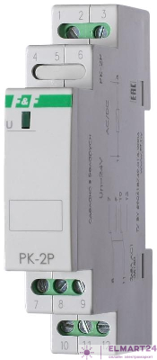 Реле промежуточное PK-2P/Un (монтаж на DIN-рейке 35мм 24В AC/DC 2х8А 2P IP20) F&F EA06.001.008