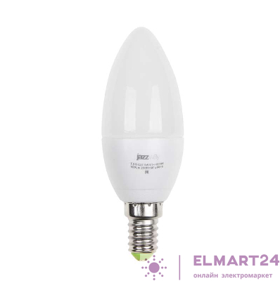 Лампа светодиодная PLED-ECO-C37 5Вт свеча 3000К тепл. бел. E14 400лм 220-240В JazzWay 1036834A
