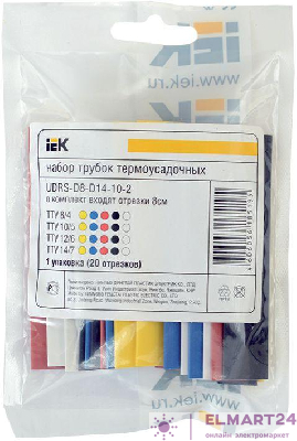 Набор трубок термоусадочных тонкостен. ТТУ 2/1; 4/2; 6/3; 8/4 (ЖЗ; С; К; Ч) 20х8см разноцвет. IEK UDRS-D2-D8-10-1