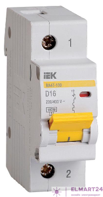 Выключатель автоматический модульный 1п D 16А 10кА ВА47-100 KARAT IEK MVA40-1-016-D