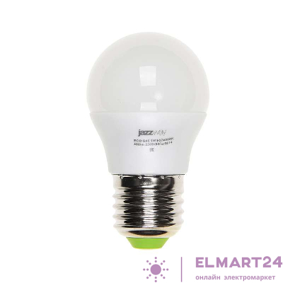 Лампа светодиодная PLED-ECO-G45 5Вт шар 4000К нейтр. бел. E27 400лм 220-240В JazzWay 1036988A