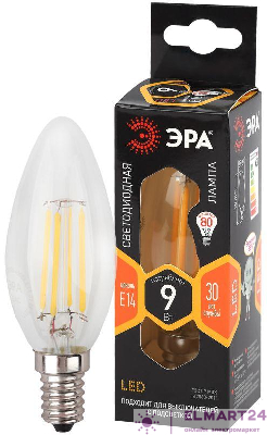 Лампа светодиодная филаментная F-LED B35-9w-827-E14 B35 9Вт свеча E14 тепл. бел. ЭРА Б0046991