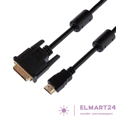 Шнур HDMI - DVI-D gold 3м с фильтрами Rexant 17-6305