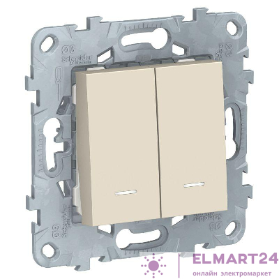 Выключатель 2-кл. 2мод. СП Unica New IP21 (2х(сх. 1а)) с подсветкой механизм беж. SchE NU521144N