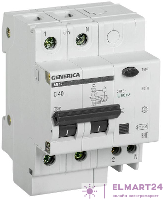 Выключатель автоматический дифференциального тока 2п 40А 100мА АД12 GENERICA MAD15-2-040-C-100