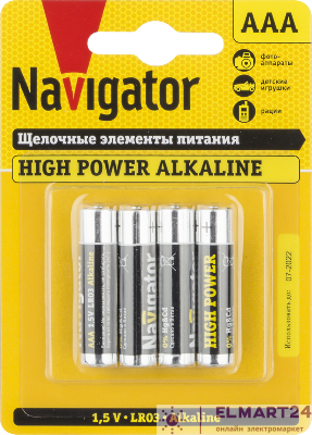 Элемент питания алкалиновый AAA/LR03 94 751 NBT-NE-LR03-BP4 (блист.4шт) Navigator 94751