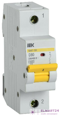 Выключатель автоматический модульный 1п D 80А 15кА ВА47-150 KARAT IEK MVA50-1-080-D