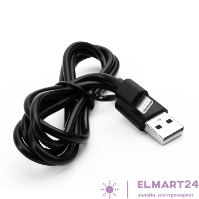 Кабель USB-Lightning 2А 1м зарядка + передача данных черн. (пакет) ERGOLUX 15092