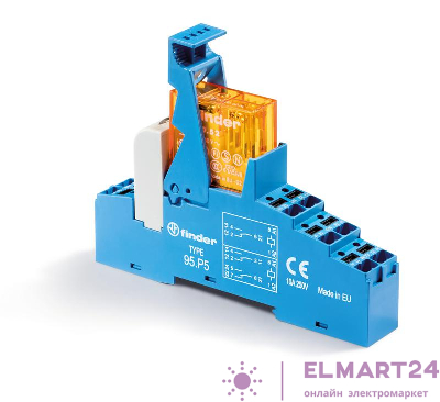 Модуль интерфейсный (сборка 40.52.8.024.0000 + 99.02.0.024.98 + 95.P5SMA) электромеханич. реле 2CO 8А AgNi 24В AC IP20 безвинт. клеммы Push-in металлич. клипса LED + варистор FINDER 48P580240060SMA