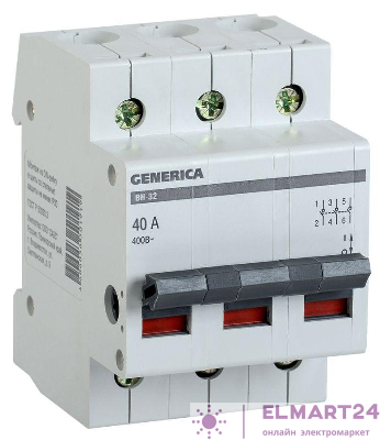Выключатель нагрузки (мини-рубильник) 3п ВН-32 40А GENERICA MNV15-3-040