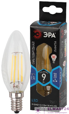 Лампа светодиодная филаментная F-LED B35-9W-840-E14 9Вт B35 свеча 4000К нейтр. бел. E14 Эра Б0046995