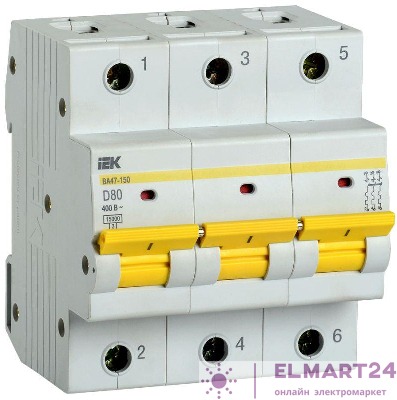 Выключатель автоматический модульный 3п D 80А 15кА ВА47-150 KARAT IEK MVA50-3-080-D