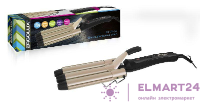 Щипцы для завивки волос ELX-CI04-C64 3х22мм 110Вт 220-240В черн./зол. Ergolux 14375
