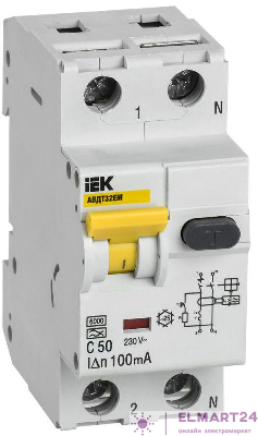 Выключатель автоматический дифференциального тока C 50А 100мА АВДТ32EM IEK MVD14-1-050-C-100