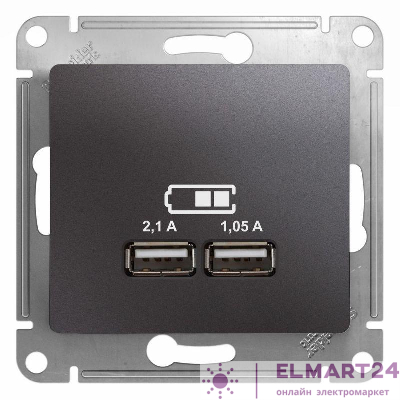 Розетка USB 2-м СП Glossa тип A+A 5В/2100мА 2х5В/1050мА механизм графит SE GSL001333