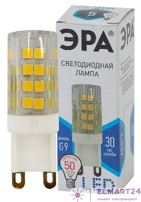 Лампа светодиодная JCD-5w-220V-corn ceramics-840-G9 400лм ЭРА Б0027864