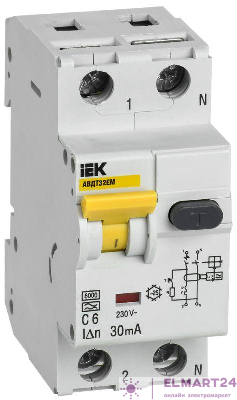 Выключатель автоматический дифференциального тока C 6А 30мА АВДТ32EM IEK MVD14-1-006-C-030