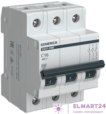 Выключатель автоматический модульный 3п C 16А 4.5кА ВА47-29М GENERICA MVA21-3-016-C-G