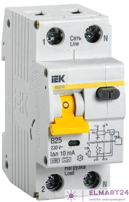Выключатель автоматический дифференциального тока 2п (1P+N) B 25А 10мА тип A 6кА АВДТ-32 ИЭК MAD22-5-025-B-10