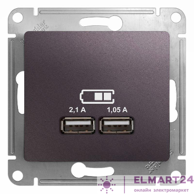 Розетка USB 2-м СП Glossa тип A+A 5В/2100мА 2х5В/1050мА механизм сиренев. туман SE GSL001433