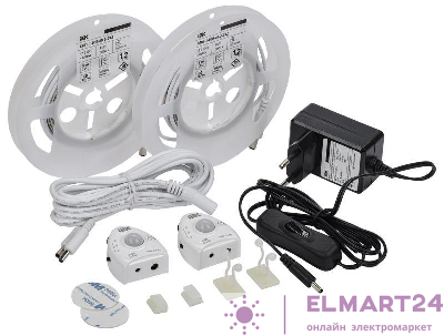 Комплект светодиодной подсветки "Сделай сам" DIY (лента LED 2х1.2м LSR-2835WW60-4.8-IP20-12В + драйвер + 2 датчика движения) IEK 2LSR1-1-060-20-1-2XD12-S3