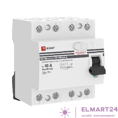 Выключатель дифференциального тока (УЗО) 4п 40А 30мА тип A ВД-100 (электромех.) PROxima EKF elcb-4-40-30-em-a-pro