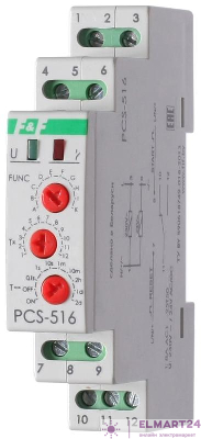 Реле времени PCS-516 (многофункц. (вход: START/RESET) 230В 8А 1перекл. IP20 монтаж на DIN-рейке) F&F EA02.001.013