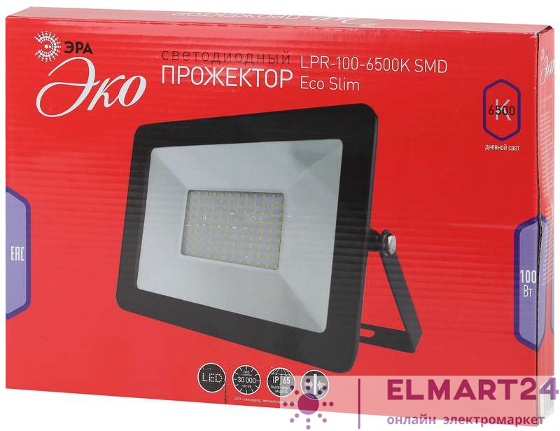 Прожектор светодиодный LPR-100-6500K SMD Eco Slim 305х205 100Вт 8000лм 6500К IP65 ЭРА Б0036387