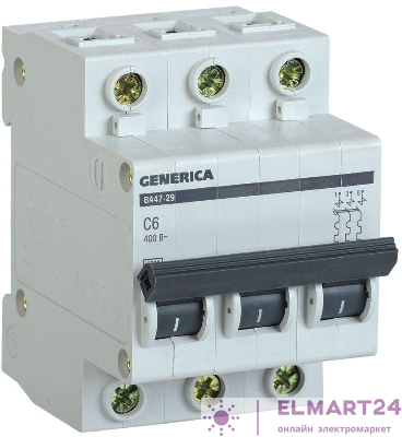 Выключатель автоматический модульный 3п C 6А 4.5кА ВА47-29 GENERICA ИЭК MVA25-3-006-C