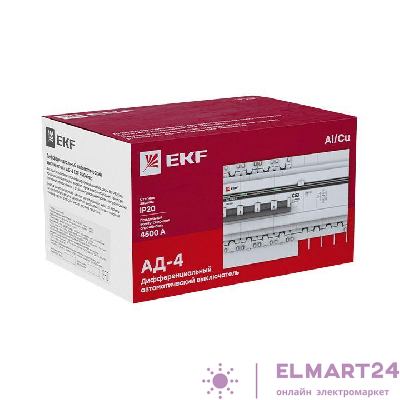 Выключатель автоматический дифференциального тока C 40А 300мА тип AC 4.5кА АД-4 S (электрон.) защита 270В PROxima EKF DA4-40-300S-pro