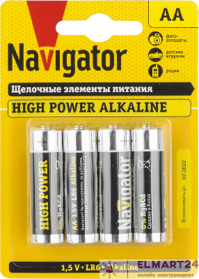 Элемент питания алкалиновый AA/LR6 94 753 NBT-NE-LR6-BP4 (блист.4шт) Navigator 94753