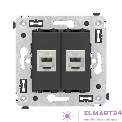 Розетка компьютерная 2-м СП Avanti "Черный матовый" RJ45 кат.6A без шторок экранир. механизм DKC 4412774