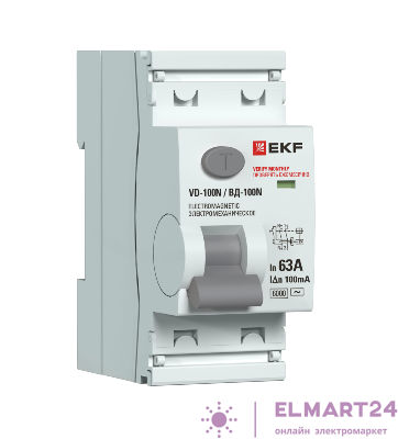 Выключатель дифференциального тока 2п 63А 100мА тип AC 6кА ВД-100N электромех. PROxima EKF E1026M63100