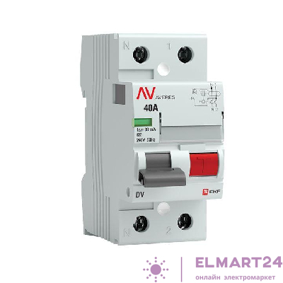 Выключатель дифференциального тока (УЗО) 2п 40А 30мА тип A DV AVERES EKF rccb-2-40-30-a-av