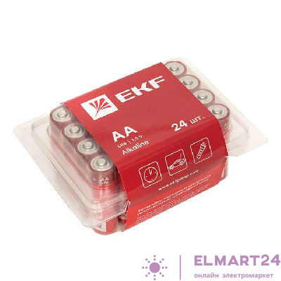 Элемент питания алкалиновый AA/LR6 пластик. бокс (уп.24шт) EKF LR6-BOX24